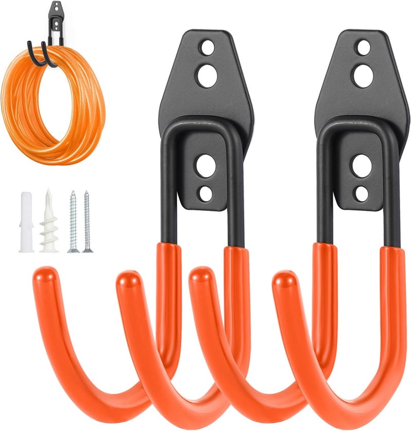 Pruite Hose Hanger Wall Mount 2 Pack,Heavy Duty Hose Holder with Screws Metal Hose Hangers for Outside,Hose Rack Suitable for Garage,Garden and Yard - Image 1